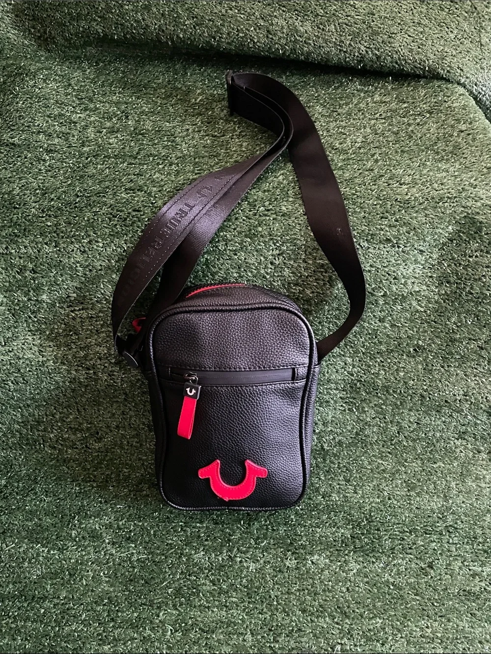 True Religion Black Crossbody Bag with Red Accent - Men Travel